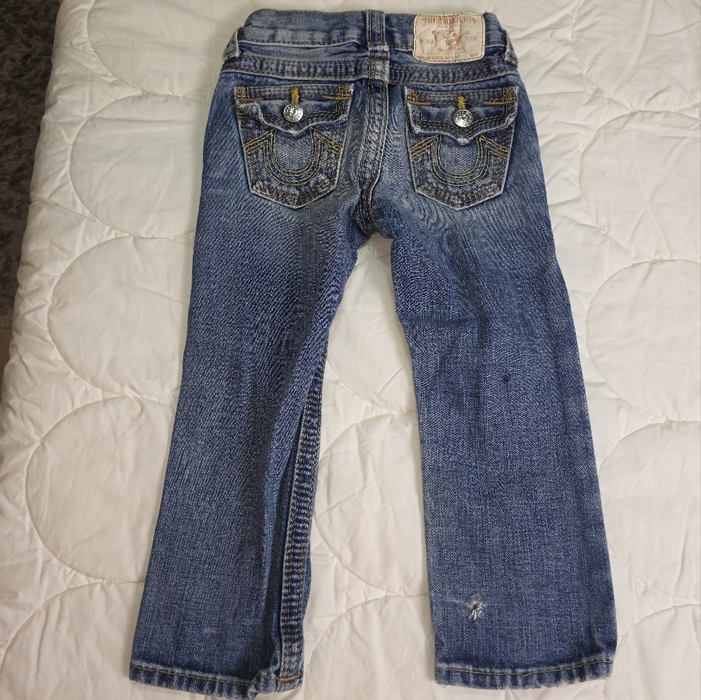 True Religion Kids Jeans Size 3 Distressed Bootcut Denim Mexico Horseshoe Flap